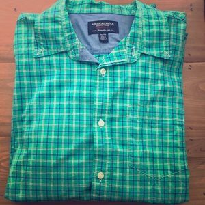 American Eagle- Plaid Button Down- XL- Green/Blue